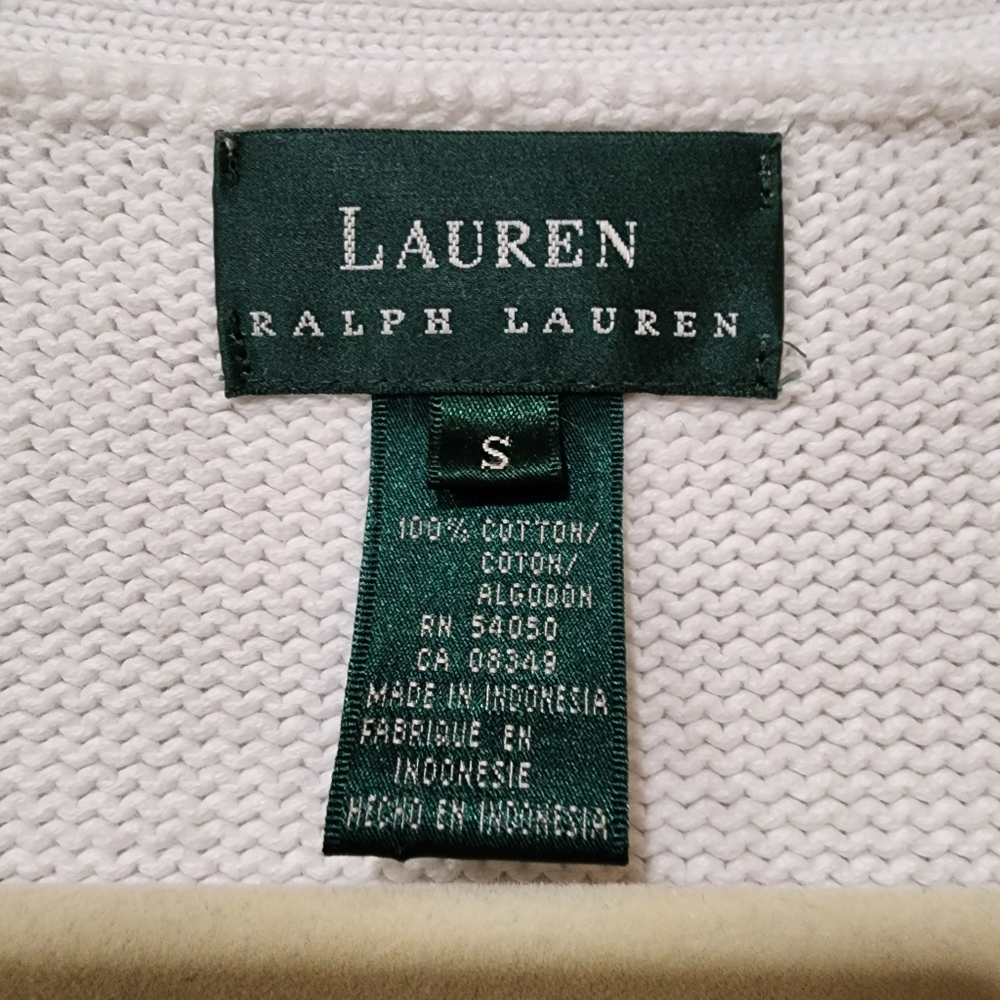 Lauren Ralph Lauren Varsity Style Cardigan Sweater Stripe Cotton Oversized Small - Picture 4 of 6